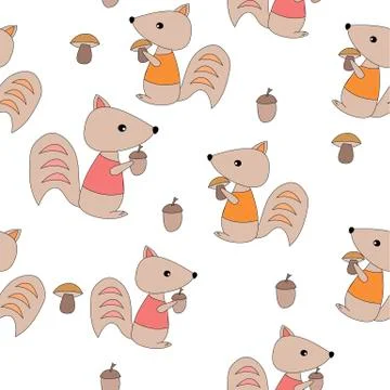 Squirrels with acorns seamless pattern. Stock-Illustration