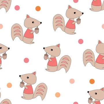 Squirrels with acorns seamless pattern. Stock Illustration