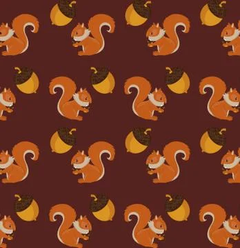 Squirrels and nuts cartoons pattern background Stock Illustration
