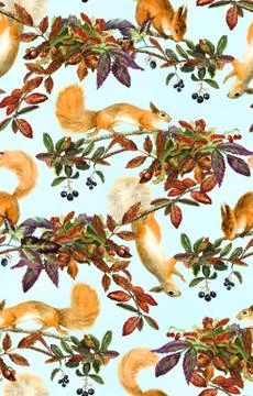 Squirrels and oak Illustrazione stock