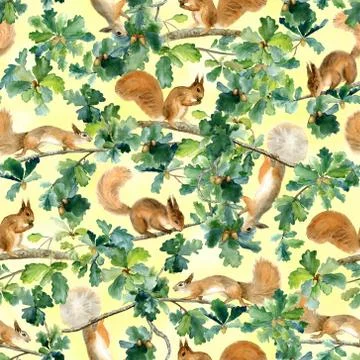 Squirrels and oak Illustrazione stock