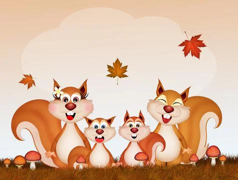 Squirrels in autumn Stock Illustration