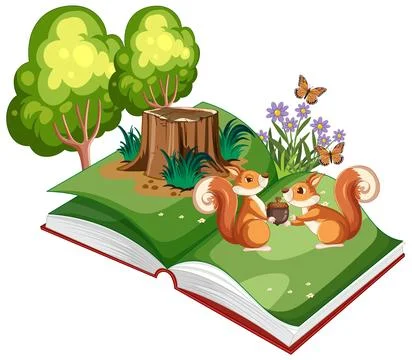Squirrels in an Open Book Illustrazione stock