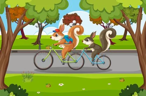 Squirrels Riding a Tandem Bicycle Illustrazione stock