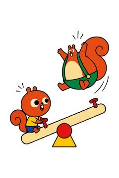 Squirrels on a Seesaw Stock Illustration