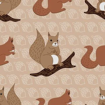 Squirrels vector seamless pattern design background illustration Stock Illustration
