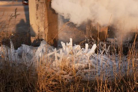 Squirt steam from the pipe Stock Photos