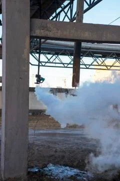 Squirt steam from the pipe Stock Photos