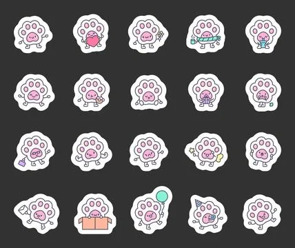 Squishy taba paw set of adorable animal characters Stock Illustration