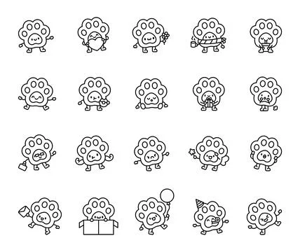 Squishy taba paw set of adorable animal characters Stock Illustration