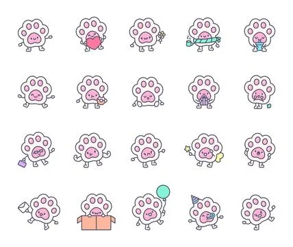 Squishy taba paw set of adorable animal characters Stock Illustration