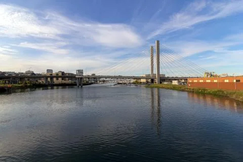 SR 509 Cable-Stayed Bridge in Tacoma WA Fotos Stock