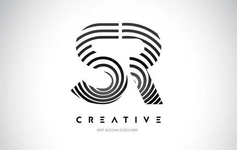 SR Lines Warp Logo Design. Letter Icon Made with Black Circular Lines. Stock Illustration