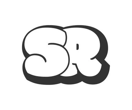 SR logo, bubble comic lettering, rounded in graffiti style black and white .. Stock Illustration