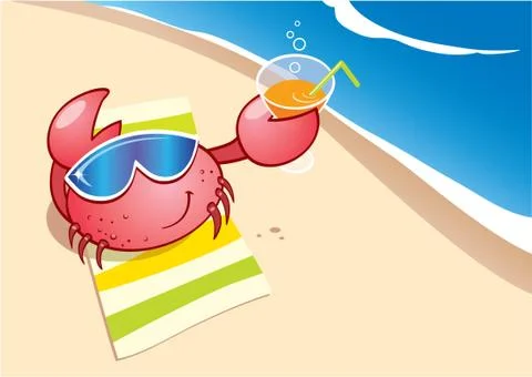 Сrab is Resting on the Beach Stock Illustration