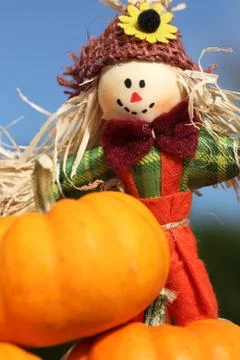 Srarecrow and pumpkin Stock Photos