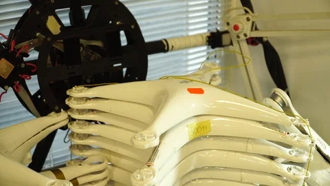 Сrashed drones. Quadrocopter service laboratory. Tracking shot. 4K Stock Footage 86912464