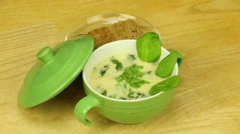 Сream soup with basil Stock Footage 44696922