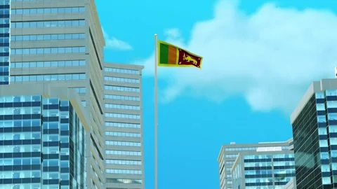 Sri Lanka Flag 3D Render Animation with Urban Architecture and Clear Blue Sk Stock-Footage 332944644