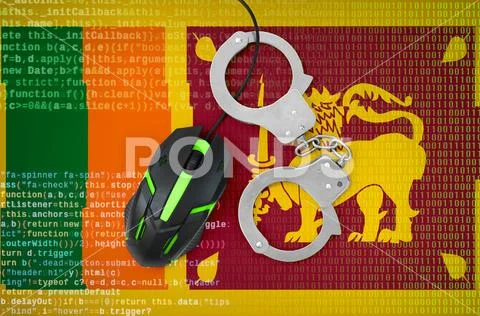 Sri Lanka flag and handcuffed computer mouse. Combating computer crime, hack Stock Photos