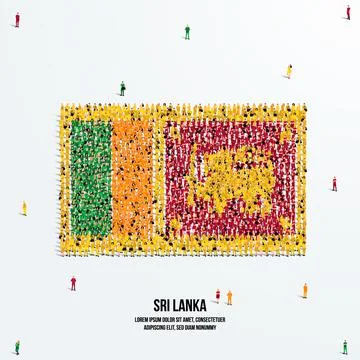 Sri lanka Flag. A large group of people form the shape of the Sri Lankan flag. Stock Illustration