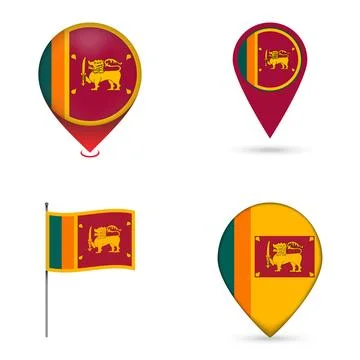Sri Lanka Flag Map Pin Icons Set Collection. Stock Illustration
