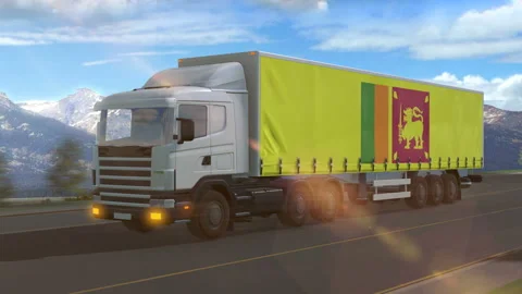 Sri Lanka flag shown on the side of a large truck Stock Footage 122106082