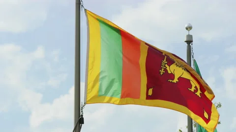 Sri Lanka flag waves in the breeze on bright cloudy afternoon, slow motion Stock Footage 195283053
