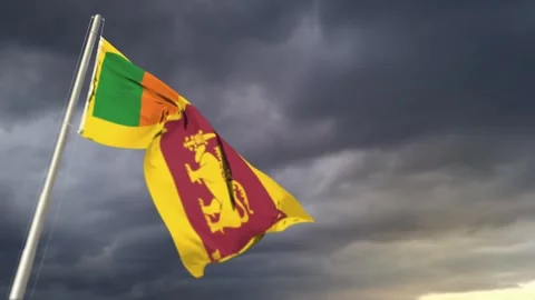 Sri Lanka flag waving on massive sunrise clouds at stormy weather backdrop Vídeos de archivo 307984541