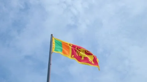 Sri Lanka Flag Waving in Wind Against Clear Blue Sky Stock-Footage 339795898