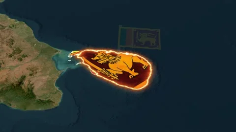 Sri Lanka map animated with lion flag burning bright in motion video Vídeo Stock 339620382