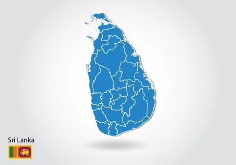 Sri lanka map design with 3D style. Blue Sri lanka map and National flag. Sim 스톡 일러스트