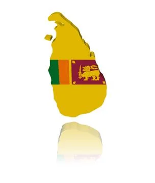 Sri lanka map flag 3d render with reflection illustration Stock Illustration