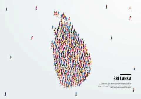 Sri Lanka Map. Large group of people form to create a shape of Sri Lanka Map. Illustrazione stock