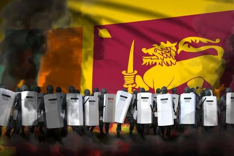 Sri Lanka protest fighting concept, police officers in fire Stock Illustration