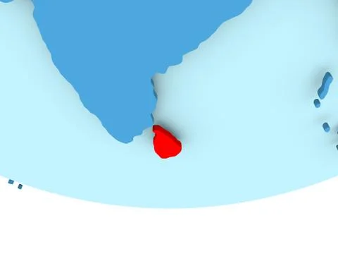 Sri Lanka in red on blue map Illustrazione stock