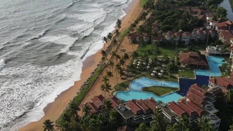 Sri Lankan Coastline Waves Breaking on Tropical Beach | 4K Aerial Drone Footage Stock Footage 306198809