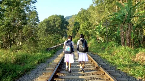 Sri Lankan Female Pupils Going to School, Sri Lanka - 10 February 2017 Stock Footage