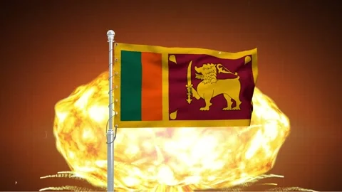 Sri lankan flag waving in foreground of nuclear explosion mushroom cloud ci.. Stock Footage 341868804