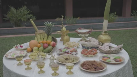Sri Lankan Sweets Table with lamp Outside Log Stock Footage 237053804