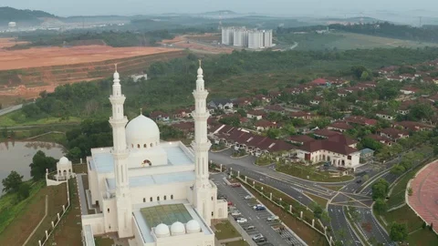 Sri Sendayan Mosque Aerial View, Seremban, Negeri Sembilan, Malaysia Stock Footage 126127316
