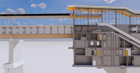 Сross-section view of BIM model of the metro station and transport hub building 库存影片 119450930