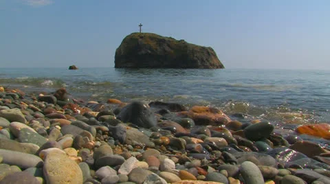 Сross on the top of the island. Stock Footage 27097459