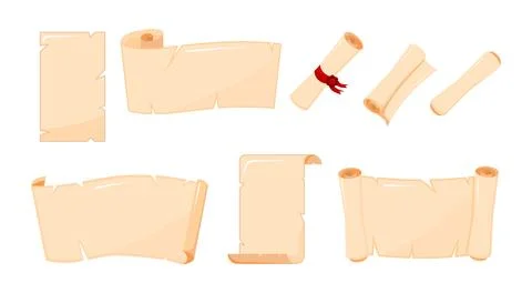 Srt of blank ancient paper scrolls and parchments. Vector illustration Illustrazione stock