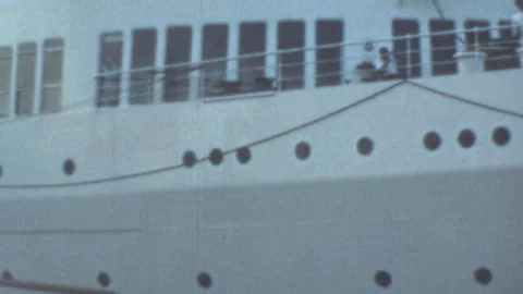 SS Canberra Ocean Liner Docked at Port on Mediterranean Cruise in the 1960s Stock Footage 338271140