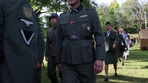 SS Men Marching Out with German Nurses Stock Footage 120296791