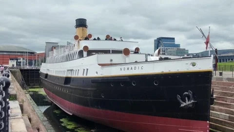 SS Nomadic - Tourists visiting the historic tender ship in Belfast. Stock-Footage 338222318