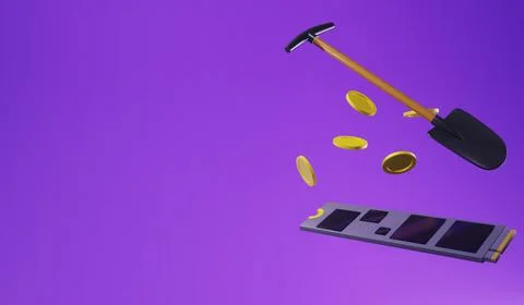 SSD and coin 3d Render Stock Illustration
