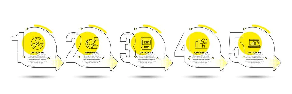 Ssd, Decreasing graph and Graph laptop icons set. Chemical hazard sign. Vector Stock Illustration