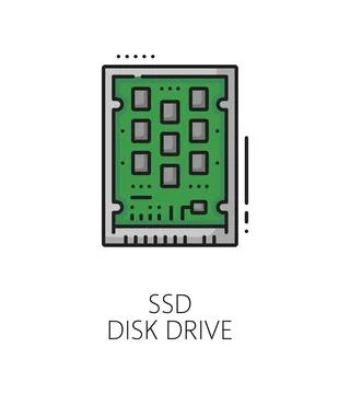 Ssd disk drive hardware line color icon or sign Stock Illustration